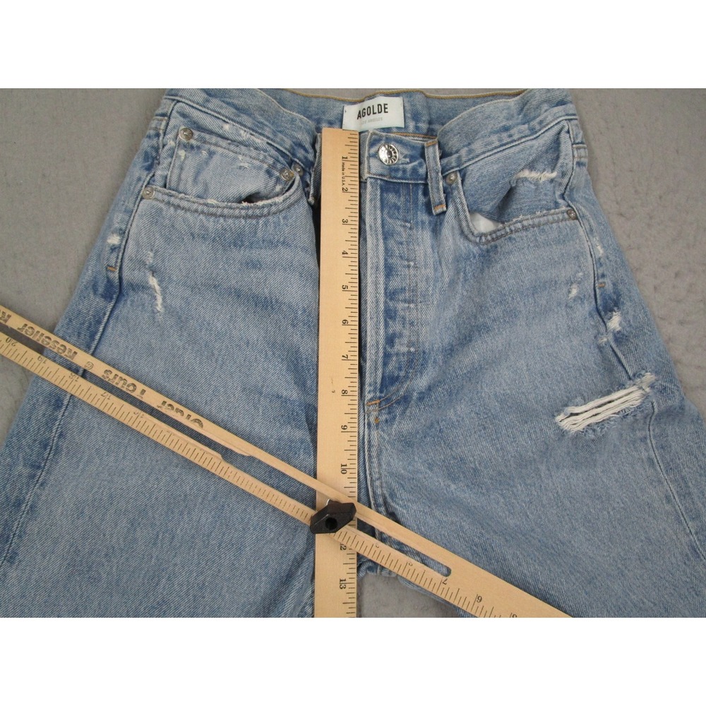 AGOLDE Womens 90s Mid Straight Distressed Button Fly Jeans Light Wash Size 24 - Picture 5 of 13